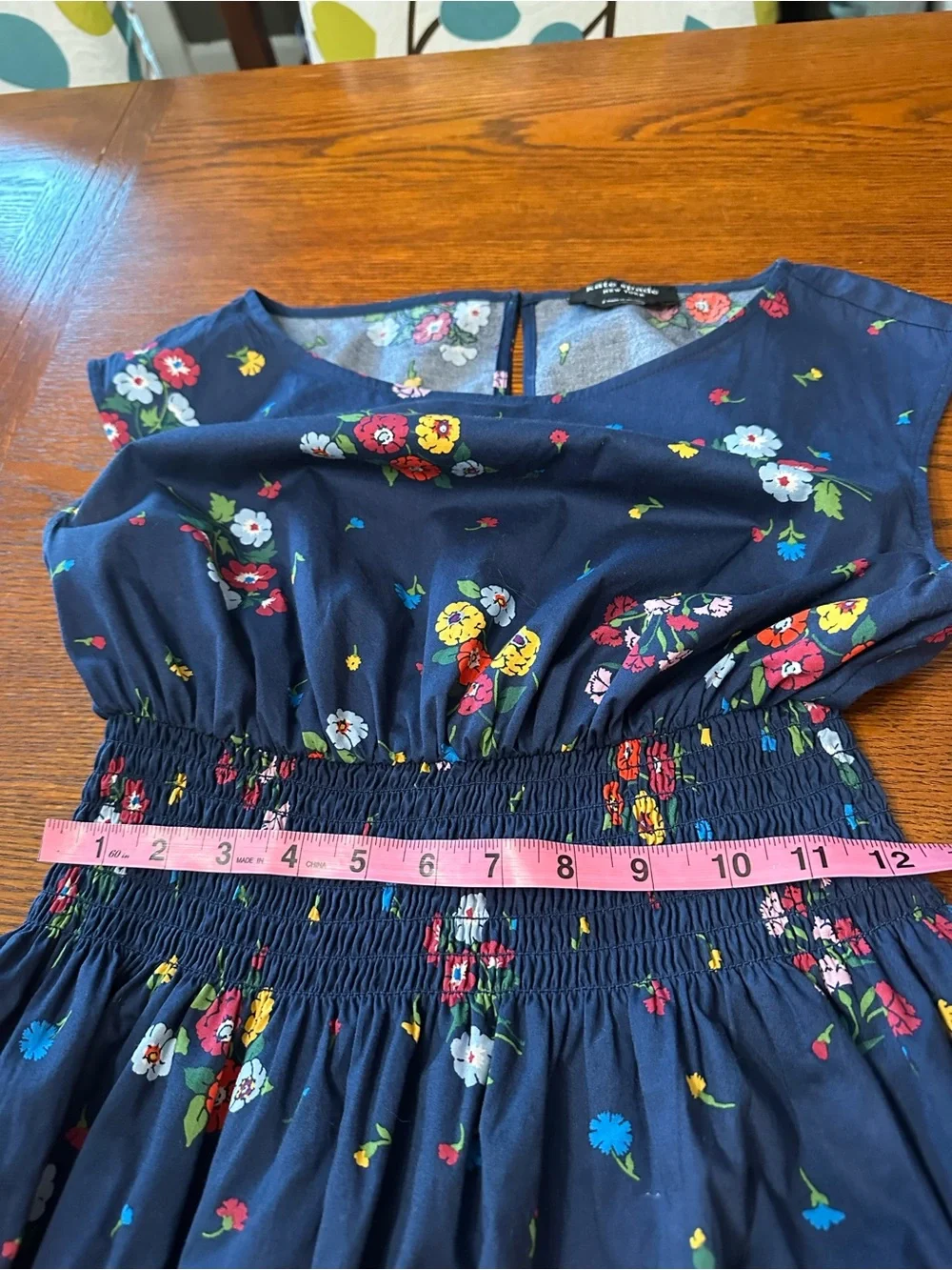 Kate Spade NY Navy Floral Smocked-Waist Sundress. Size S